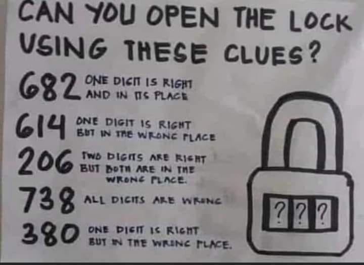 "Can you open the lock using these clues?" puzzle