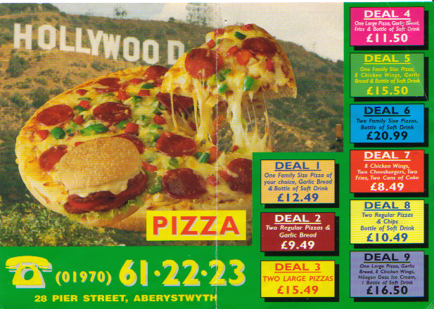 Hollywood Pizza Menu (2001 edition) - front
