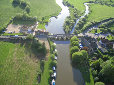 Aerial photo showing Newbridge and the two pubs. The trail leads to the upper right of the photo.