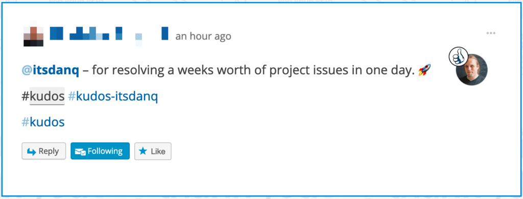 Kudos to Dan "for resolving a weeks worth of project issues in one day".