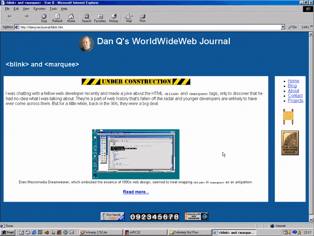 Internet Explorer 5 showing a marquee effect.