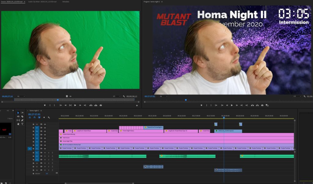 Dan uses a green screen to add to the intermission.