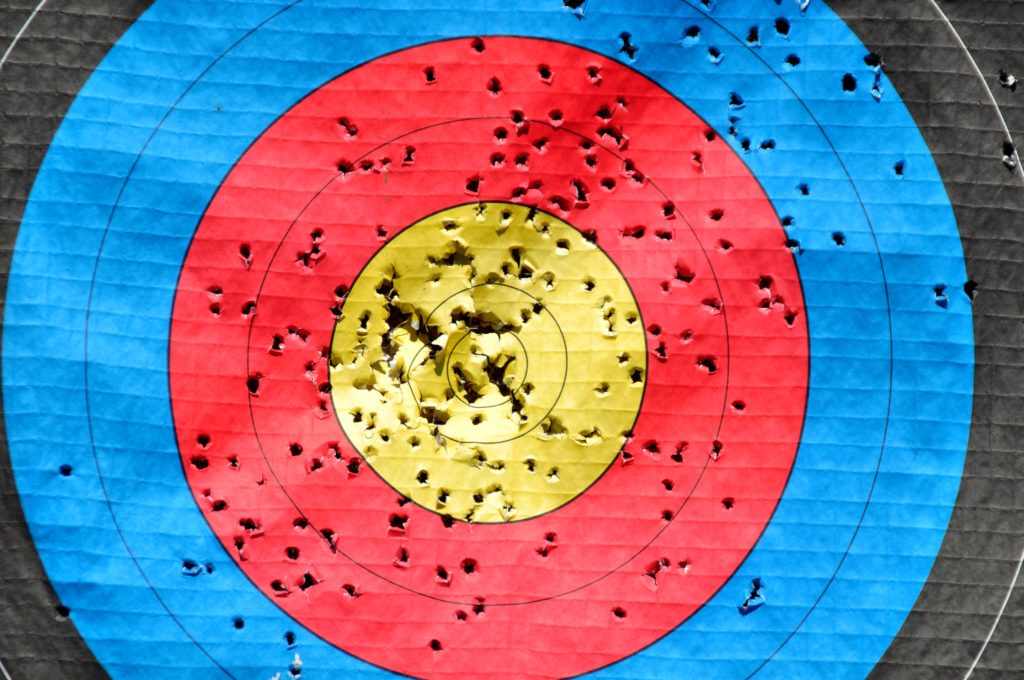 A shooting target with a great many holes.
