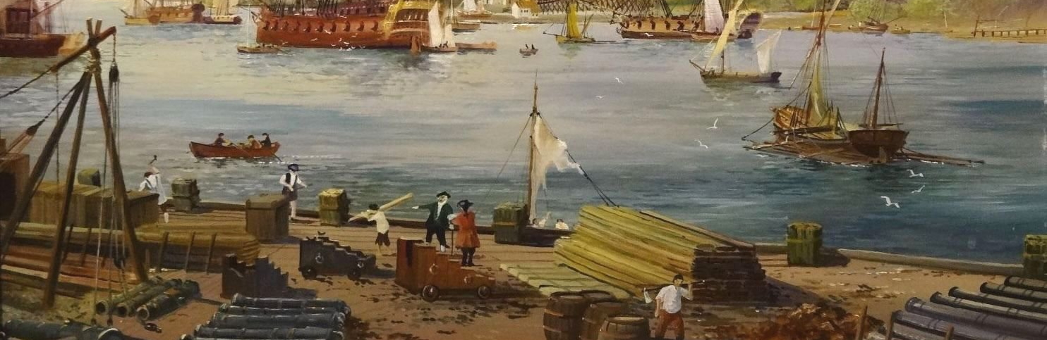 Crop from Fine View of 1798 The Gunwharf Portsmouth Dockyard by E G Burrows
