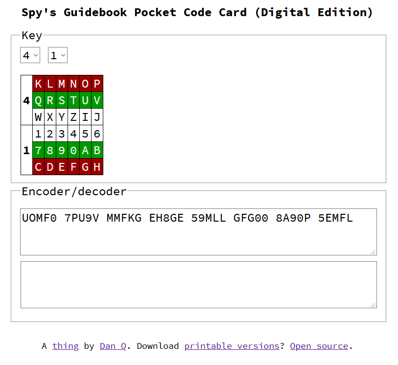 Key 4-1 being used to decode the message: UOMF0 7PU9V MMFKG EH8GE 59MLL GFG00 8A90P 5EMFL