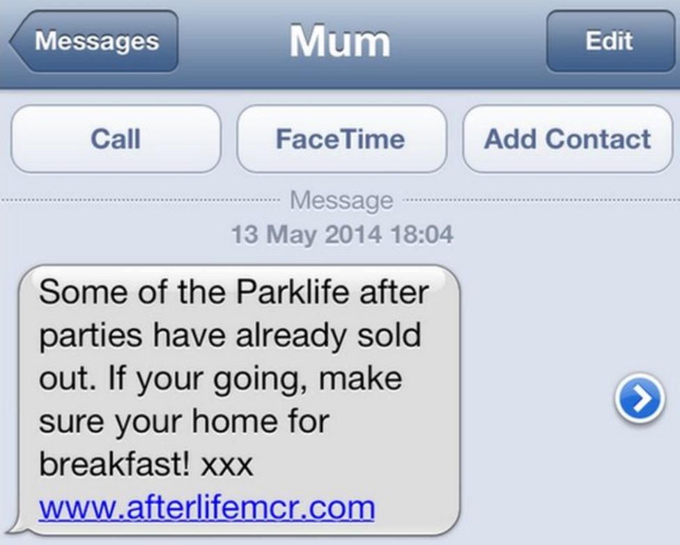 Text message from "Mum", but actually a marketing text.