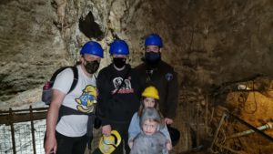 Dan, Ruth, JTA and the kids above the "bottomless pit" in Speedwell Cavern.