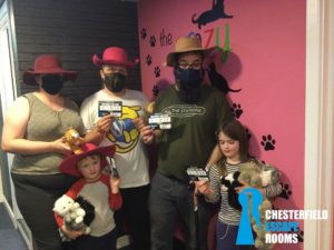 Dan, Ruth, JTA and the kids at the Crazy Cat Lady escape room.