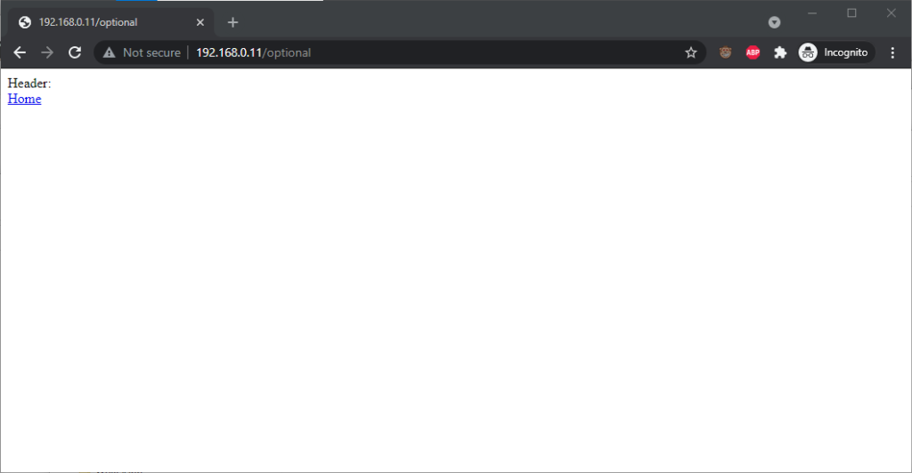 Chrome at an "Auth Optional" page, showing no header sent.