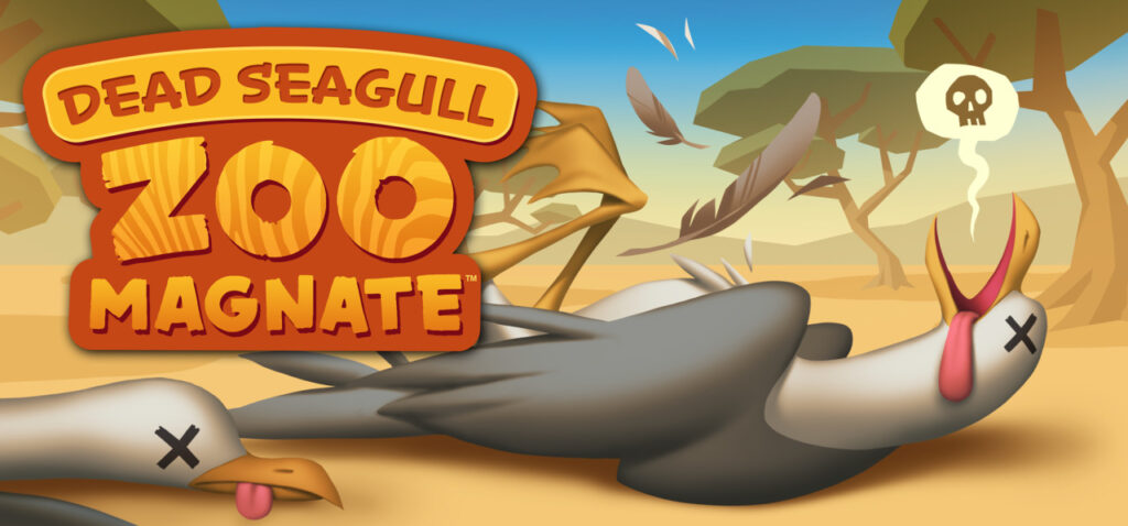 Video game poster for Dead Seagull Zoo Magnate, showing dead seagulls in a cartoony style.