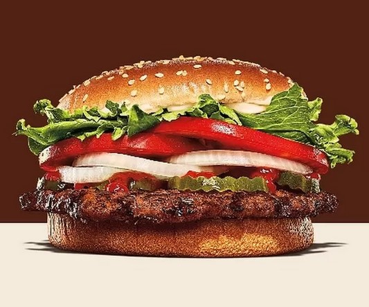 Marketing photograph showing Burger King's "Whopper" burger.
