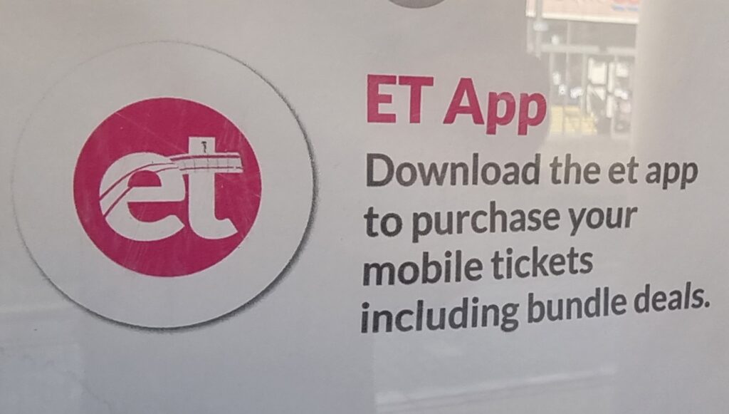 Print advertisement for the "ET App", stating: Download the et app to purchase your mobile tickets including bundle deals.
