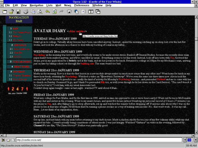 Opera 3.62 on Windows 3.11 viewing the 1999 version of Dan's blog.