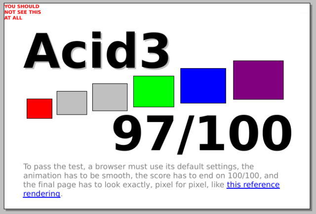 Acid3 test score of 97/100 in Ladybird.