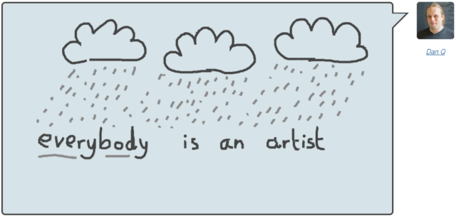 Comment by Dan Q with grey rainclouds and the message everybody is an artist.