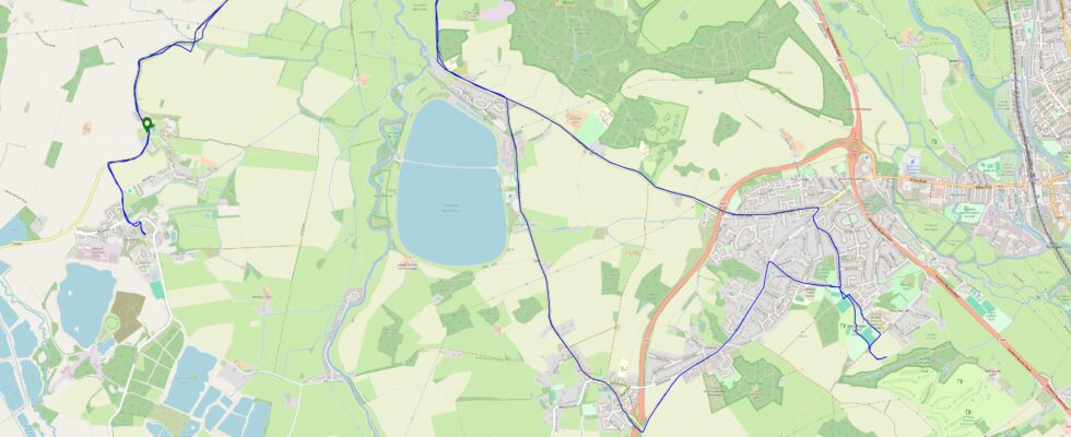 Tracklog map showing a route from Stanton Harcourt through to Harcourt Hill (via Cumnor) and back, West of Oxford.