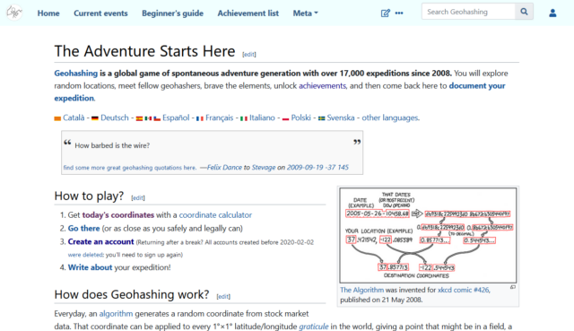 Screenshot from Geohashing.site's homepage.