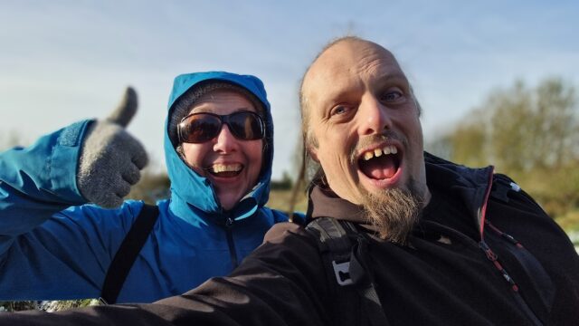 Dan and his mum grinning.