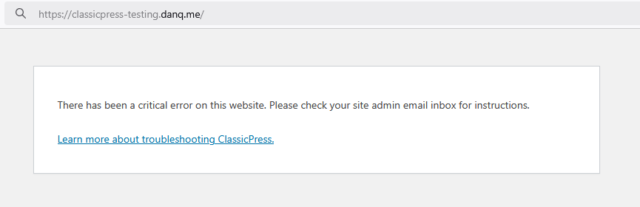 ClassicPress reporting 'There has been a critical error on this website.'