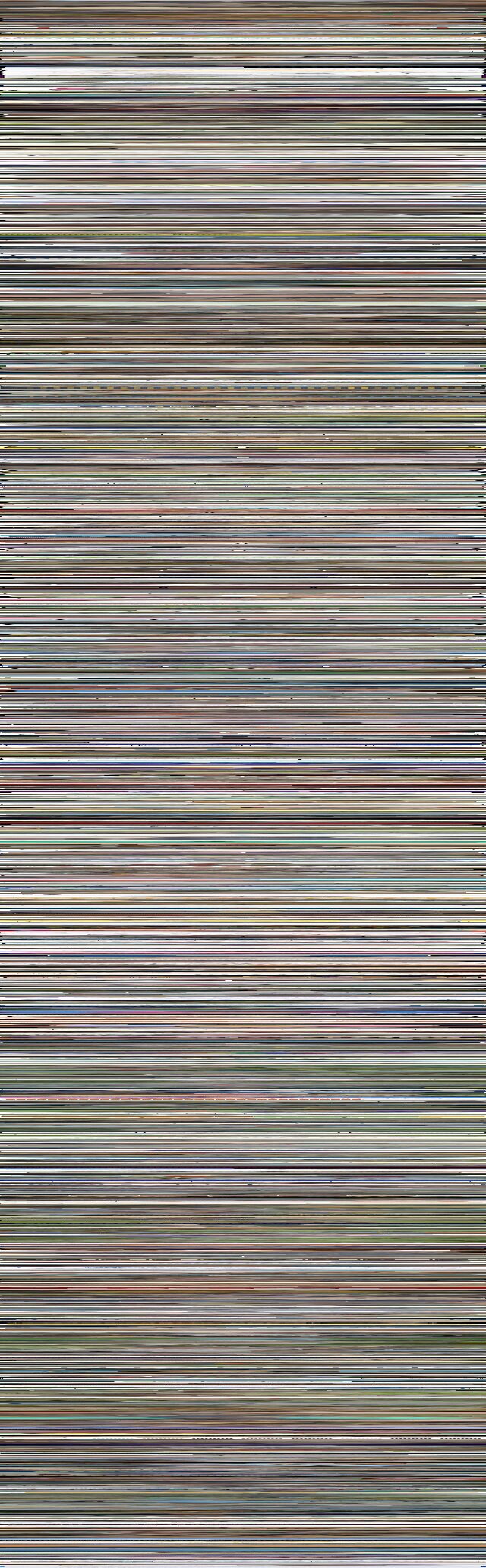 Extremely tall diagram consisting of 2,062 horizontal lines in a variety of different colours, each representing a different blog post.