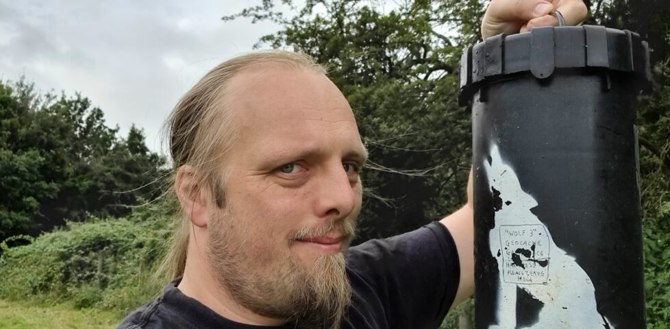 Dan with Oxford's the Wild Wolf 3 final stage cache container.
