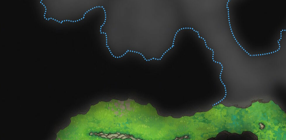 Partial dungeon battlemap with a "flower" theme, showing an unrevealed passage.