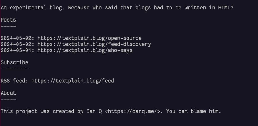 textplain.blog in Lynx
