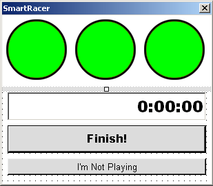 SmartRacer popup showing countdown lights. Let's race!