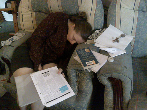 Ruth falls asleep in her work
