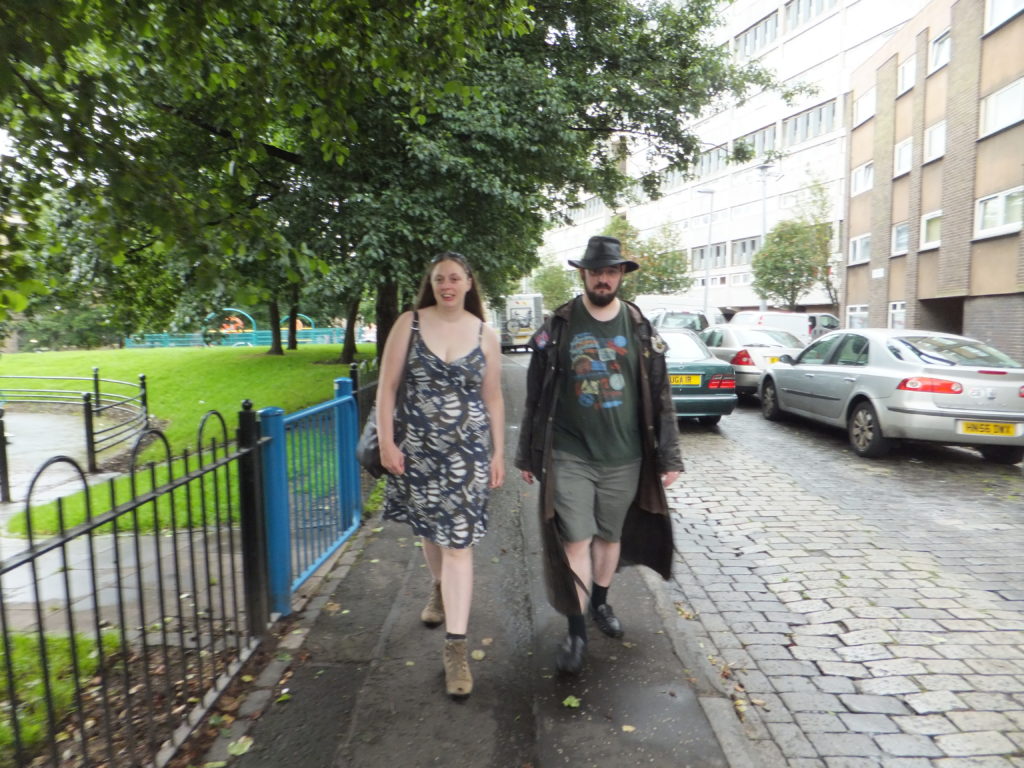 Ruth and JTA trudge through the wet suburban streets of Leith.