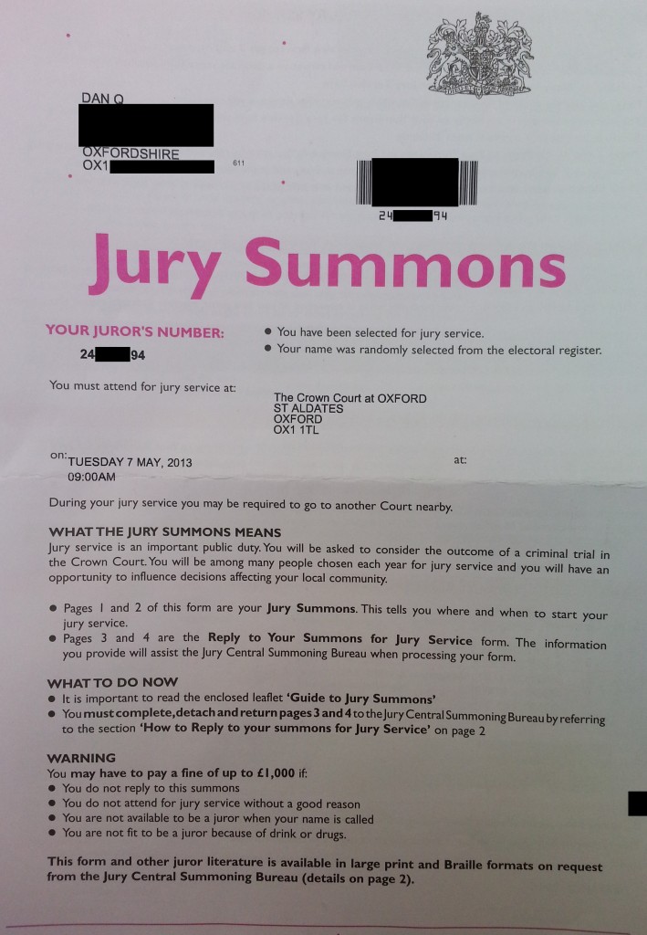 Jury Duty Part 1 Dan Q   Jury Summons Censored 709x1024 