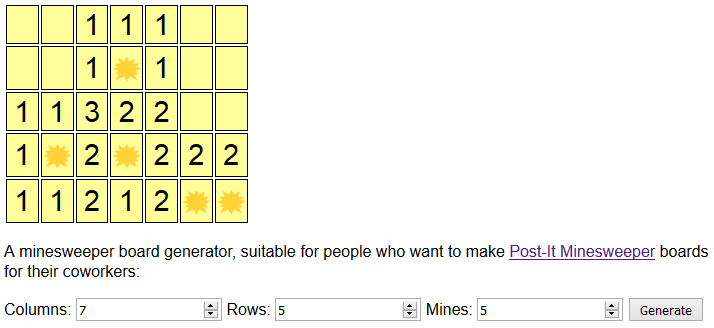 Screenshot of my Post-It Minesweeper board generator.