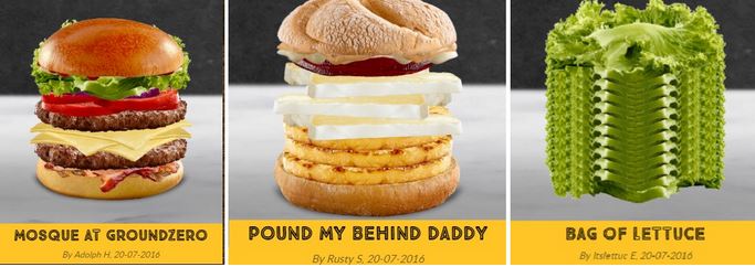 Fan-made McDonalds burgers, including Pound My Behind Daddy