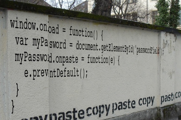 Anti-copy/paste Javascript code, on a wall.