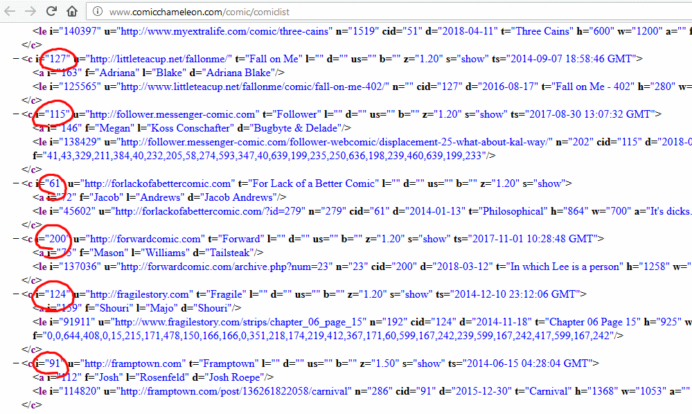 Comic Chameleon comic list XML