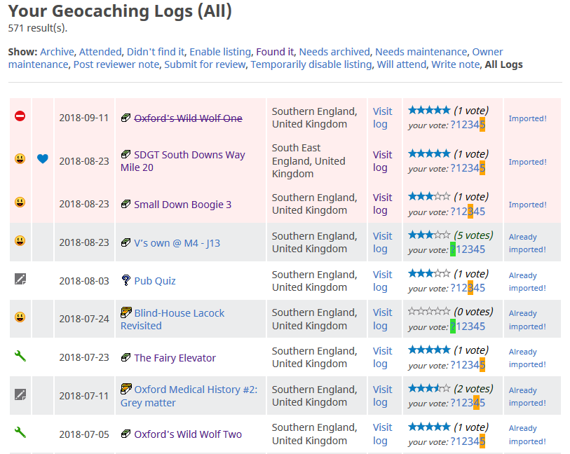 Geocache logs to WordPress importer seen running on geocaching.com