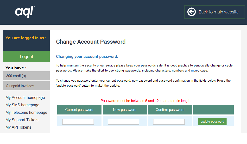 AQL advise that my password must be "between 5 and 12 characters". In 2018.