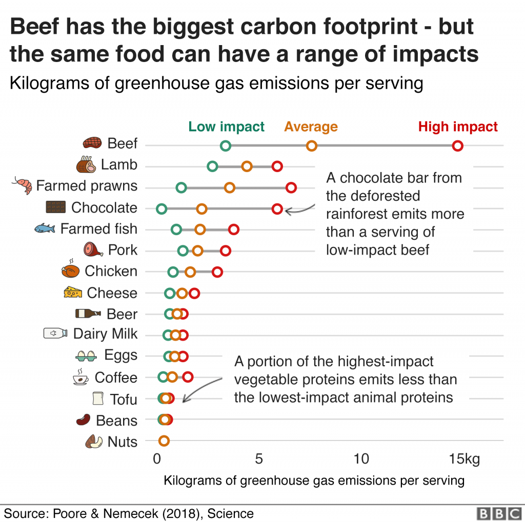 BBC graph showing climate impact of common foods. Beef is terrible *unshocker*.