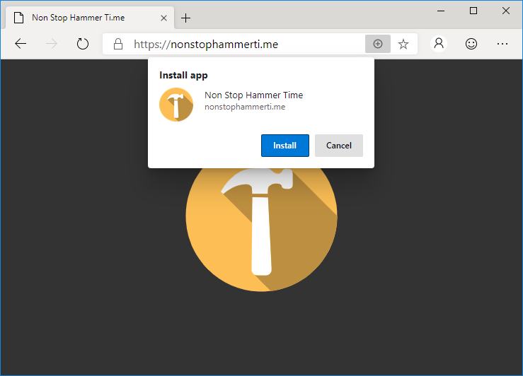 Installing NonStopHammerTi.me as a standalone PWA in Edge