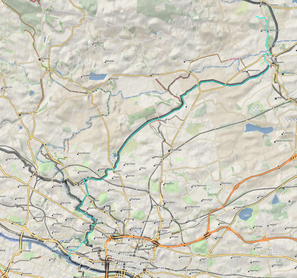 Map showing route from Clydeside Distillery to Kincaid House.