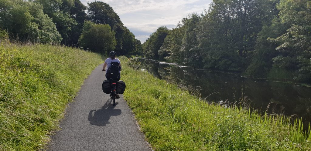 Ruth rides alongside the Forth & Clyde canal.