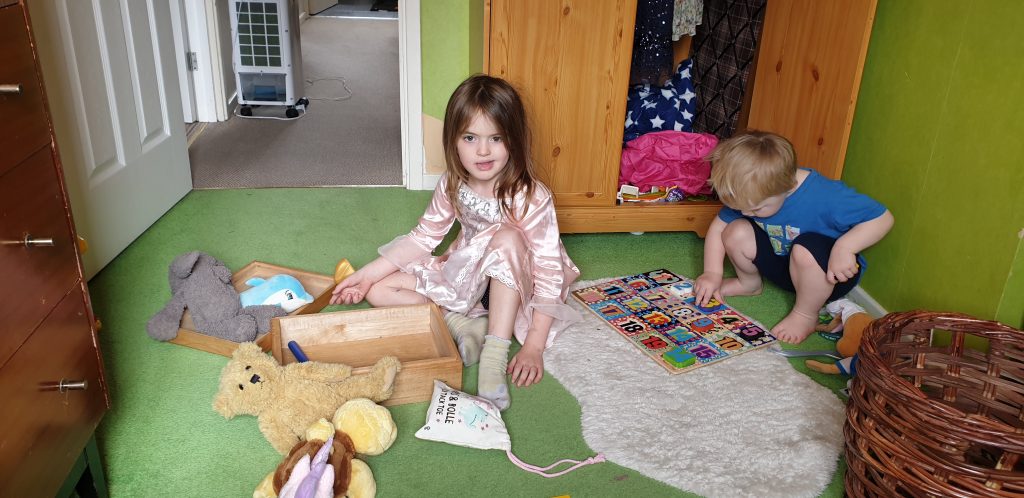 Annabel and John playing vets