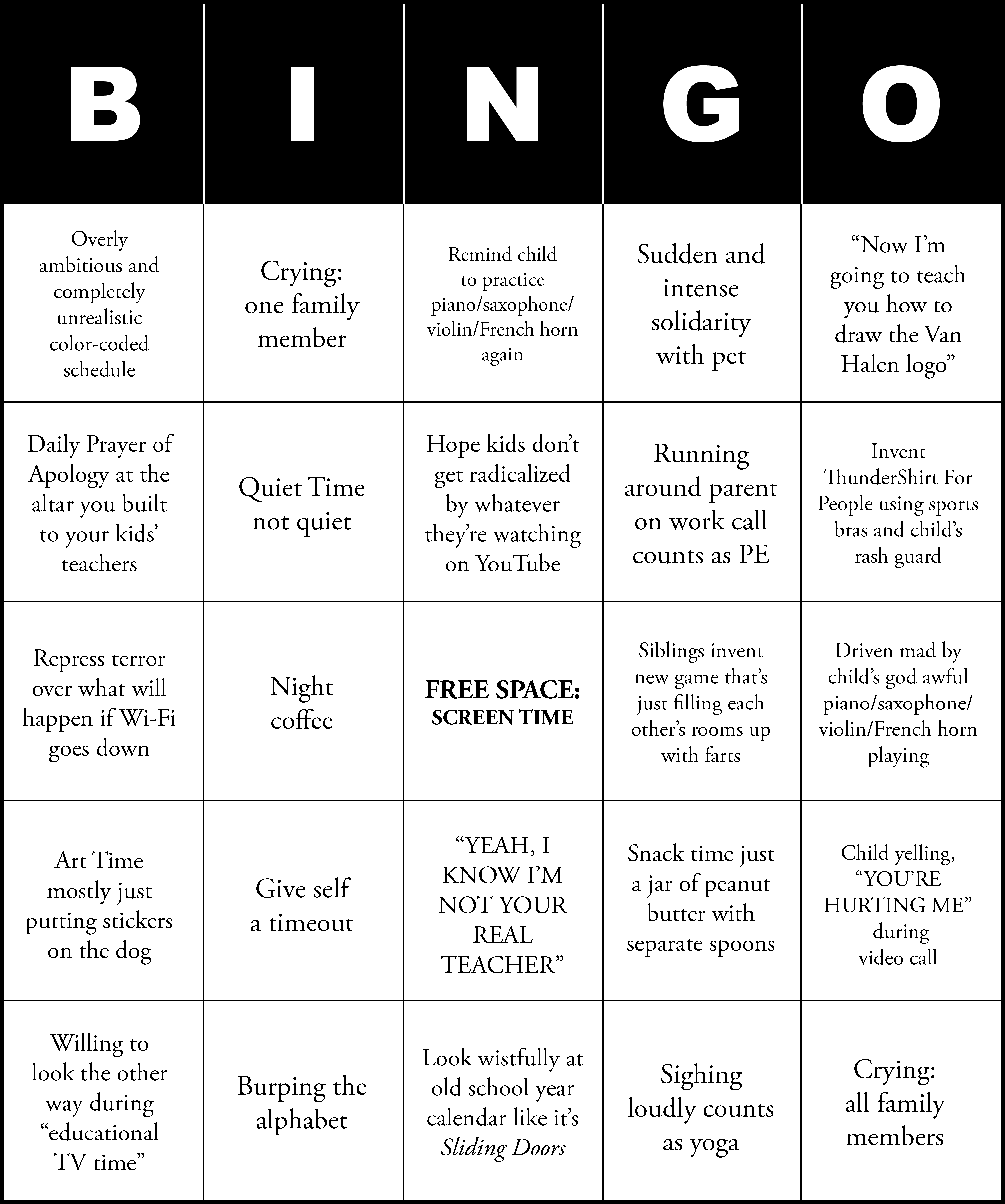 Work From Home Bingo