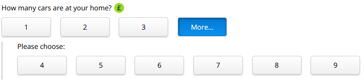 "How many cars are at your home?" has a "More..." box that shows more buttons.