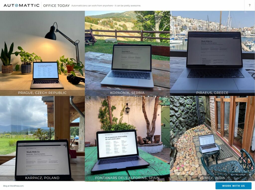 Screenshot from officetoday.wordpress.com, where Automatticians share photos of their current work environment.