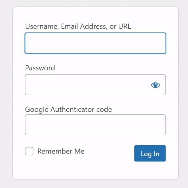 Animated GIF showing a login form requesting a username, password, and "Google Authenticator Code". An auto-typer fills all three fields with the username "2fa-autotype-demo", a long password, and the code 676032. The "Remember Me" checkbox is left unticked.