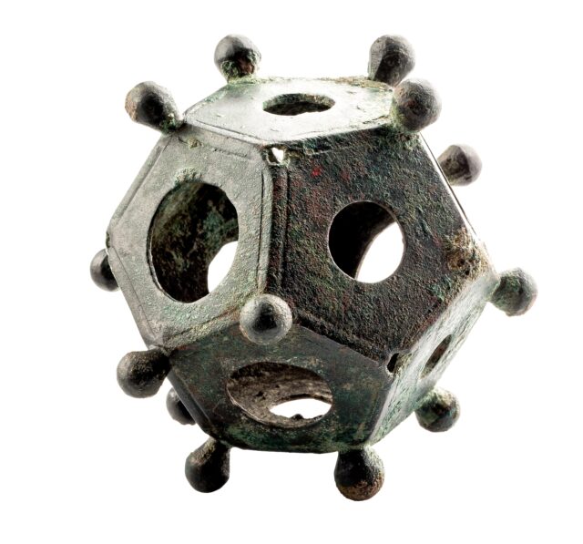 High-resolution close-up of a well-preserved Roman dodecahedron.