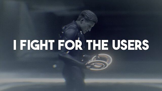 Framegrab from Tron, overlaid with iconic line 'I fight for the users'.