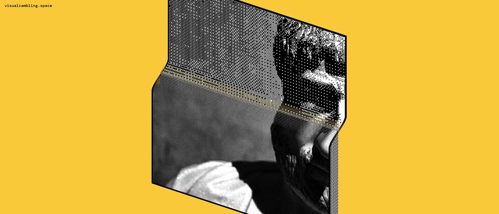 Framegrab from an animation showing a grayscale image being 'pushed through' a threshold map to produce a dithered monochrome image.